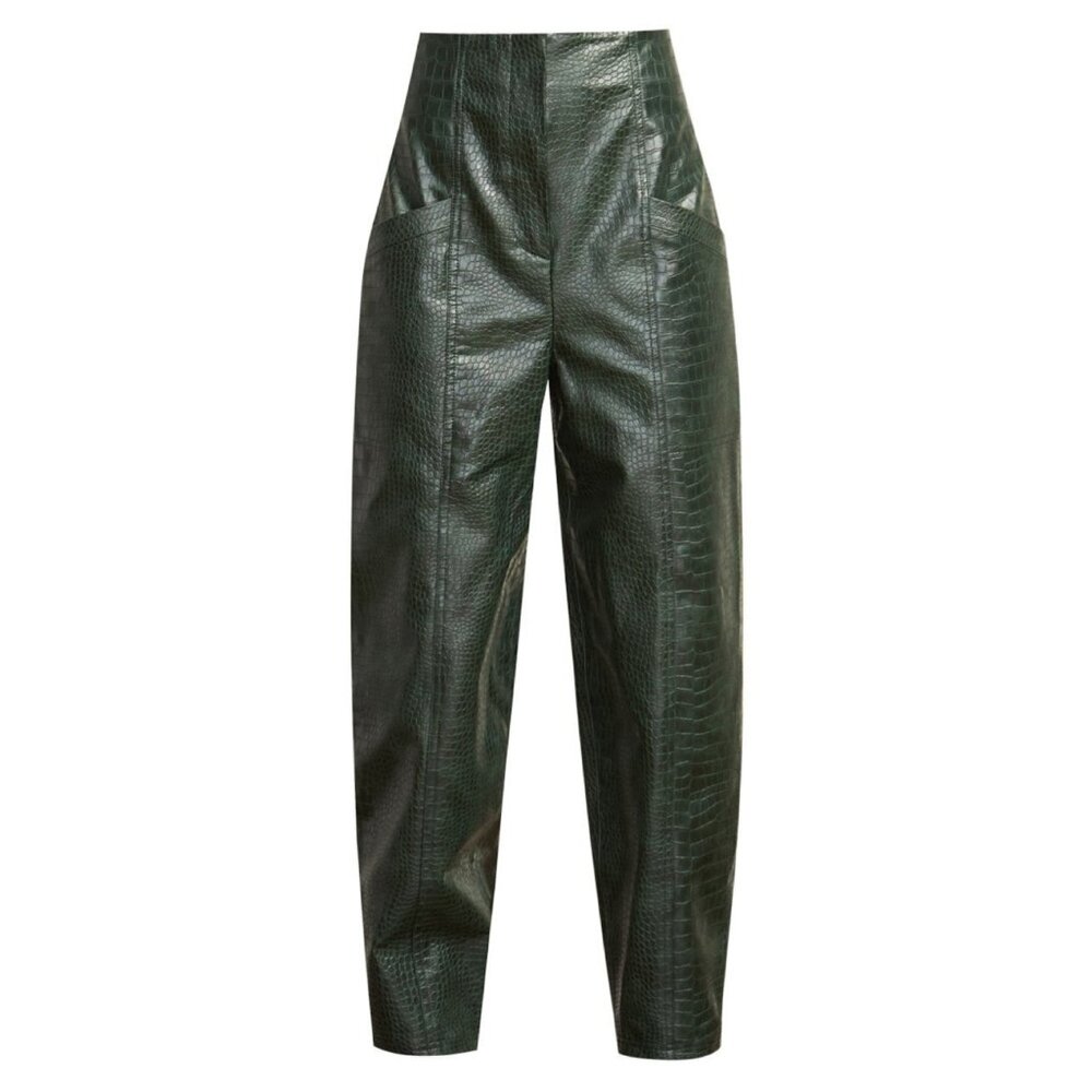 Veronica Beard "Kita" Croc Embossed Faux Leather Pants | Green | Sz 2 | Vegan